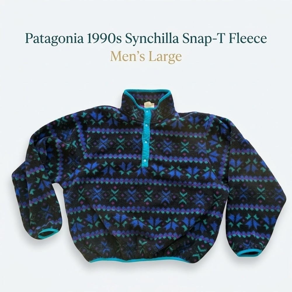 L.L. Bean Vintage Aztec Pattern Snap Fleece Pullover Large Multicolor